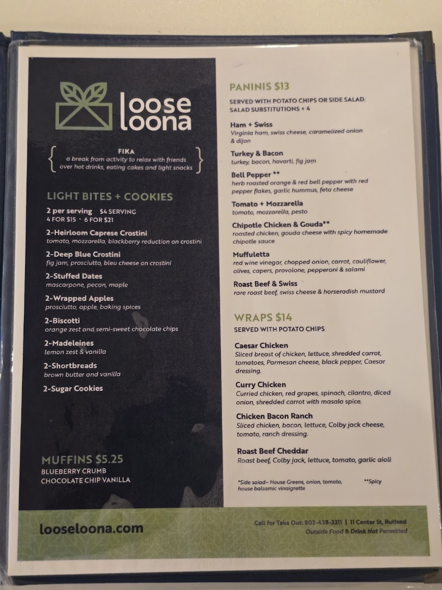 Loose Loona Gifts and Teahouse menu board