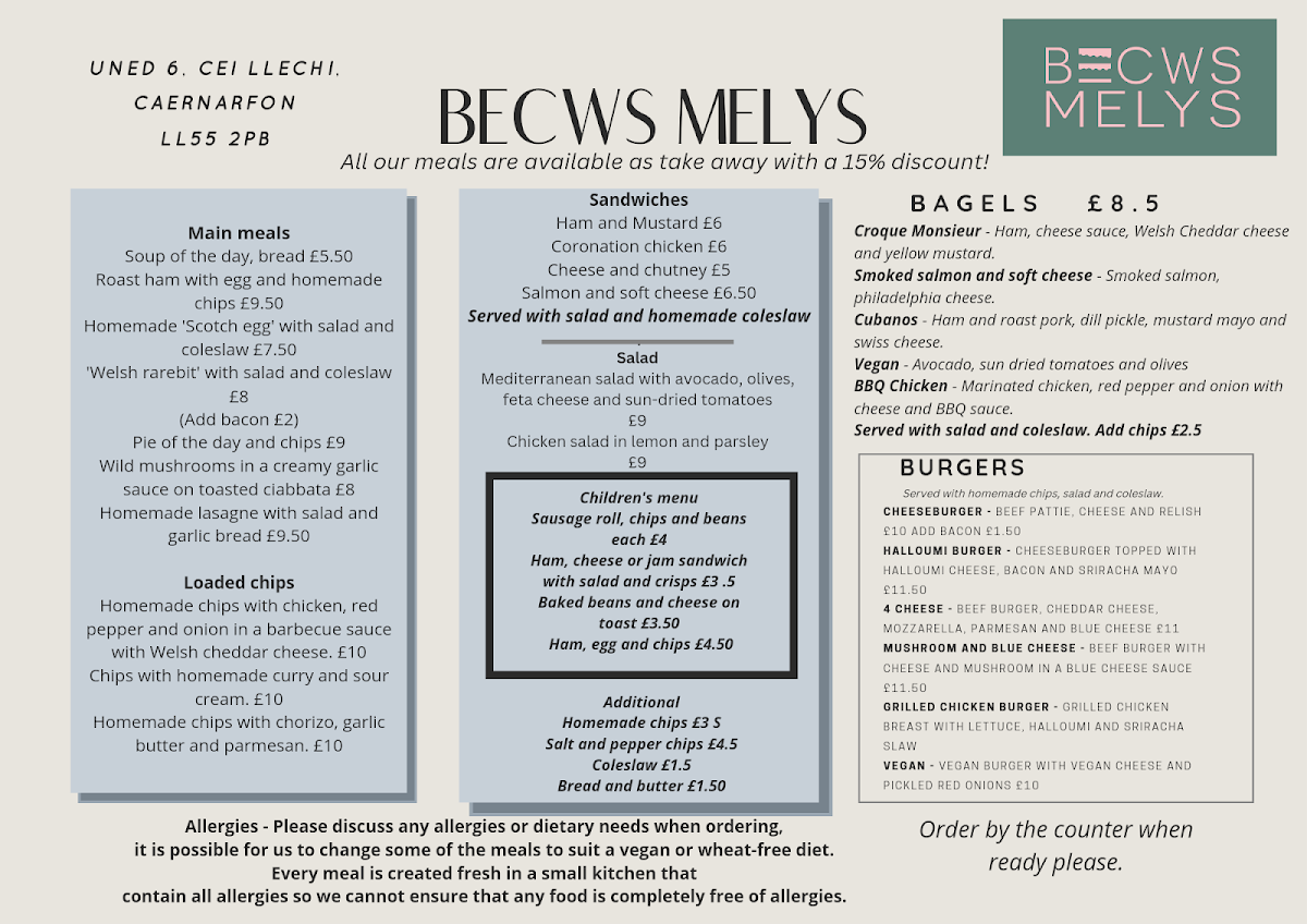 Becws Melys menu board