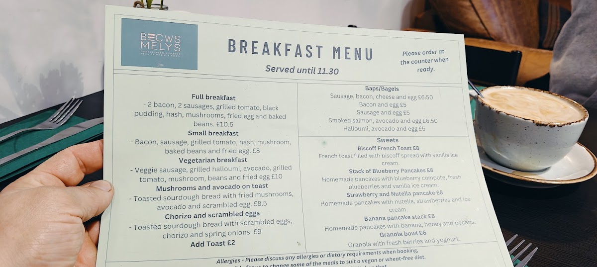 Becws Melys menu board