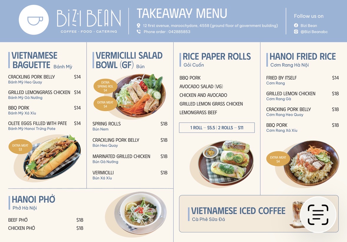 The Bizi Bean menu board