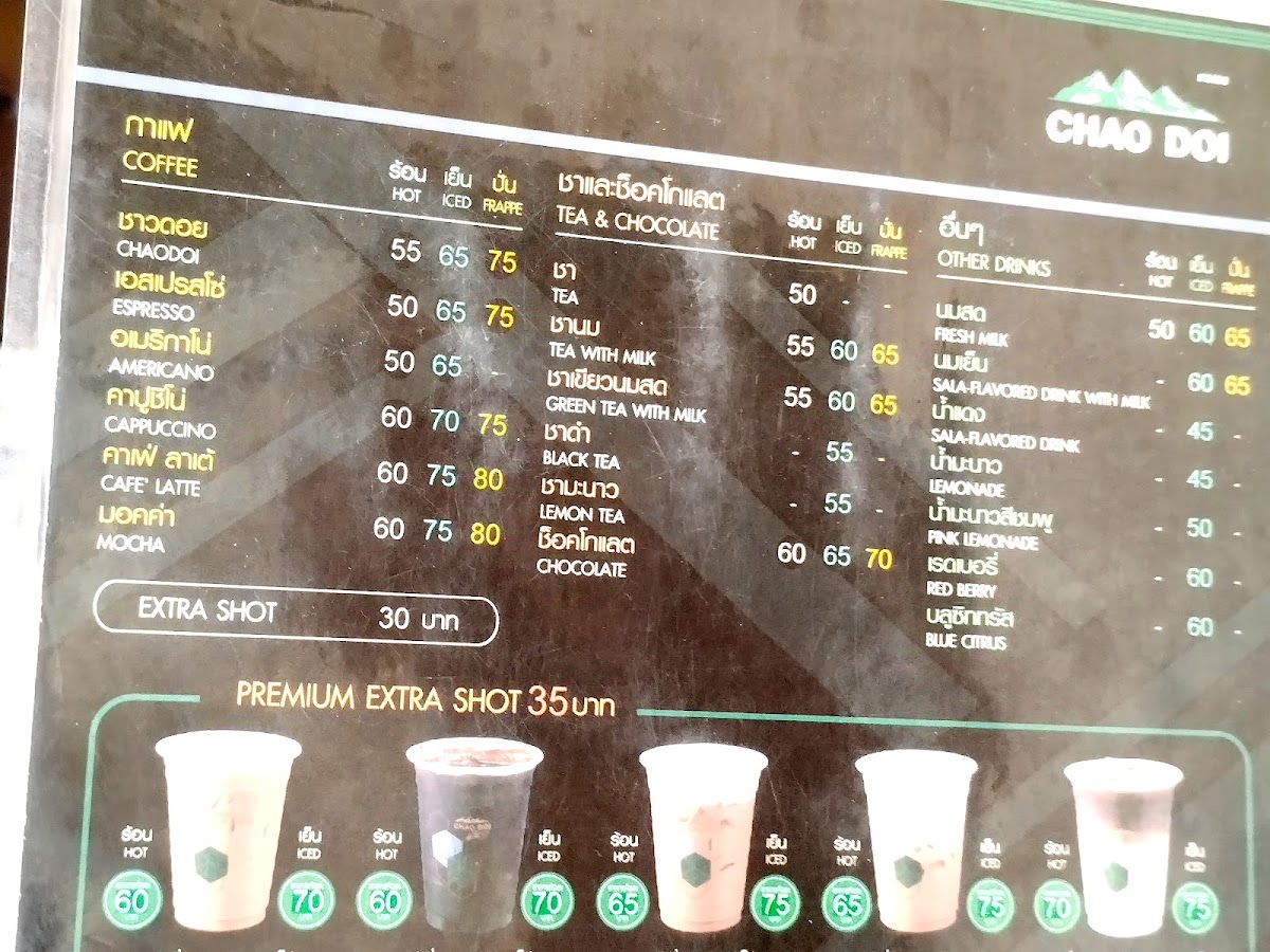CHAO DOI COFFEE @Pratamnak Road Pattaya menu board