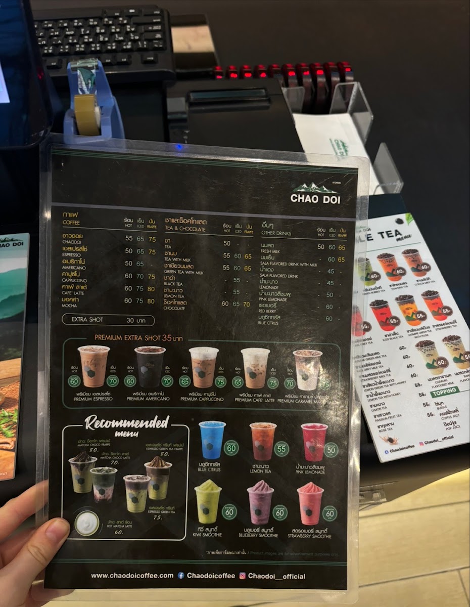 CHAO DOI COFFEE @Pratamnak Road Pattaya menu board