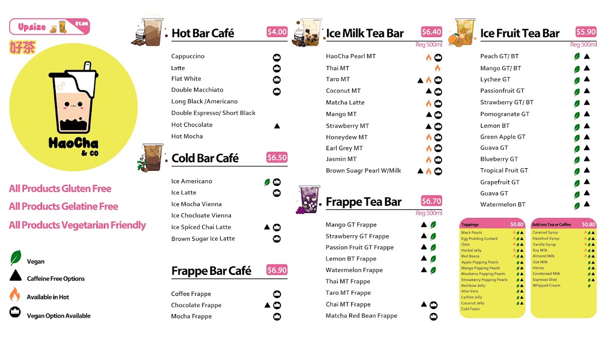 HaoCha & Co 好茶咖啡 menu board