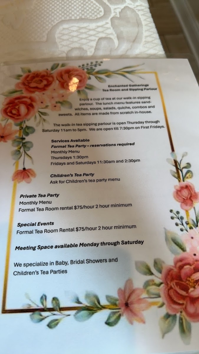 Enchanted Gatherings Tea Room and Cafe menu board
