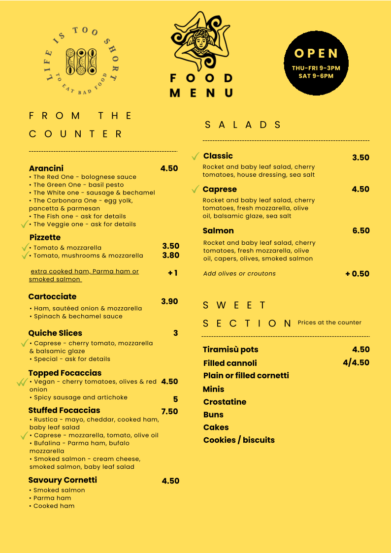 Carys's Angolino menu board