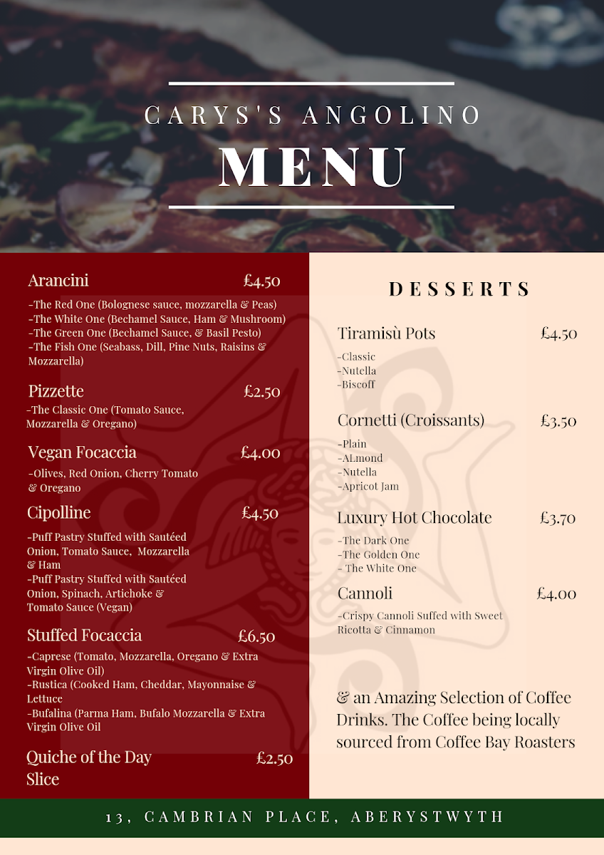 Carys's Angolino menu board