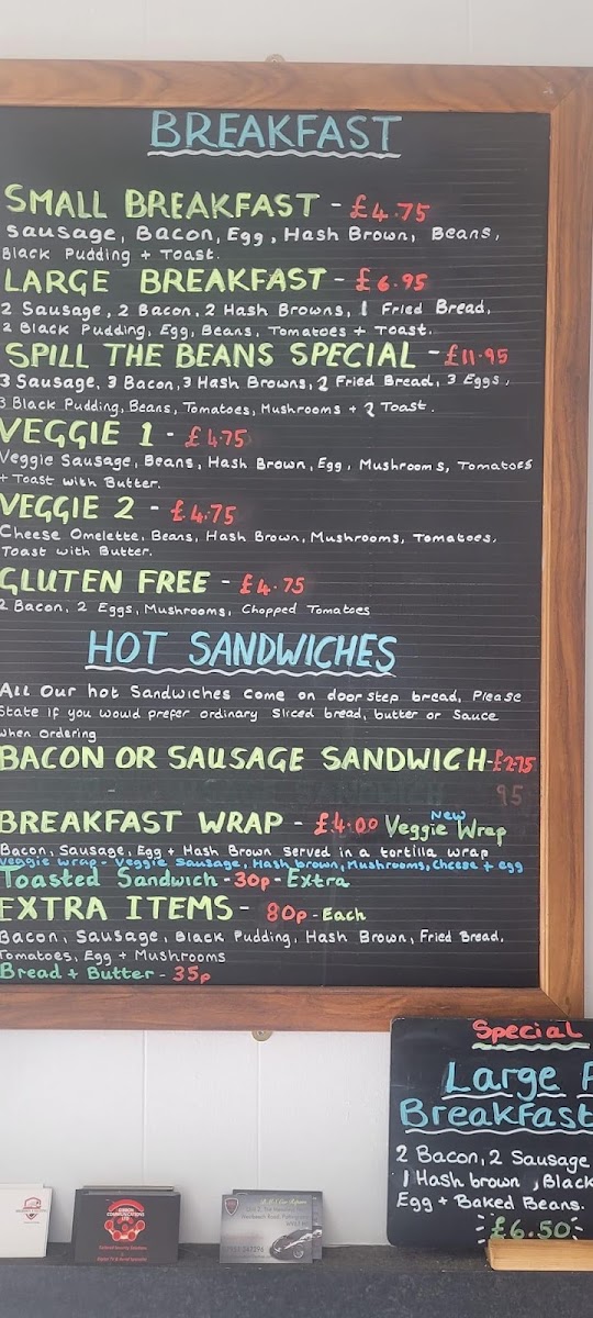 Spill the beans menu board