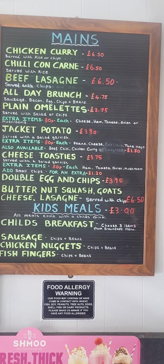 Spill the beans menu board