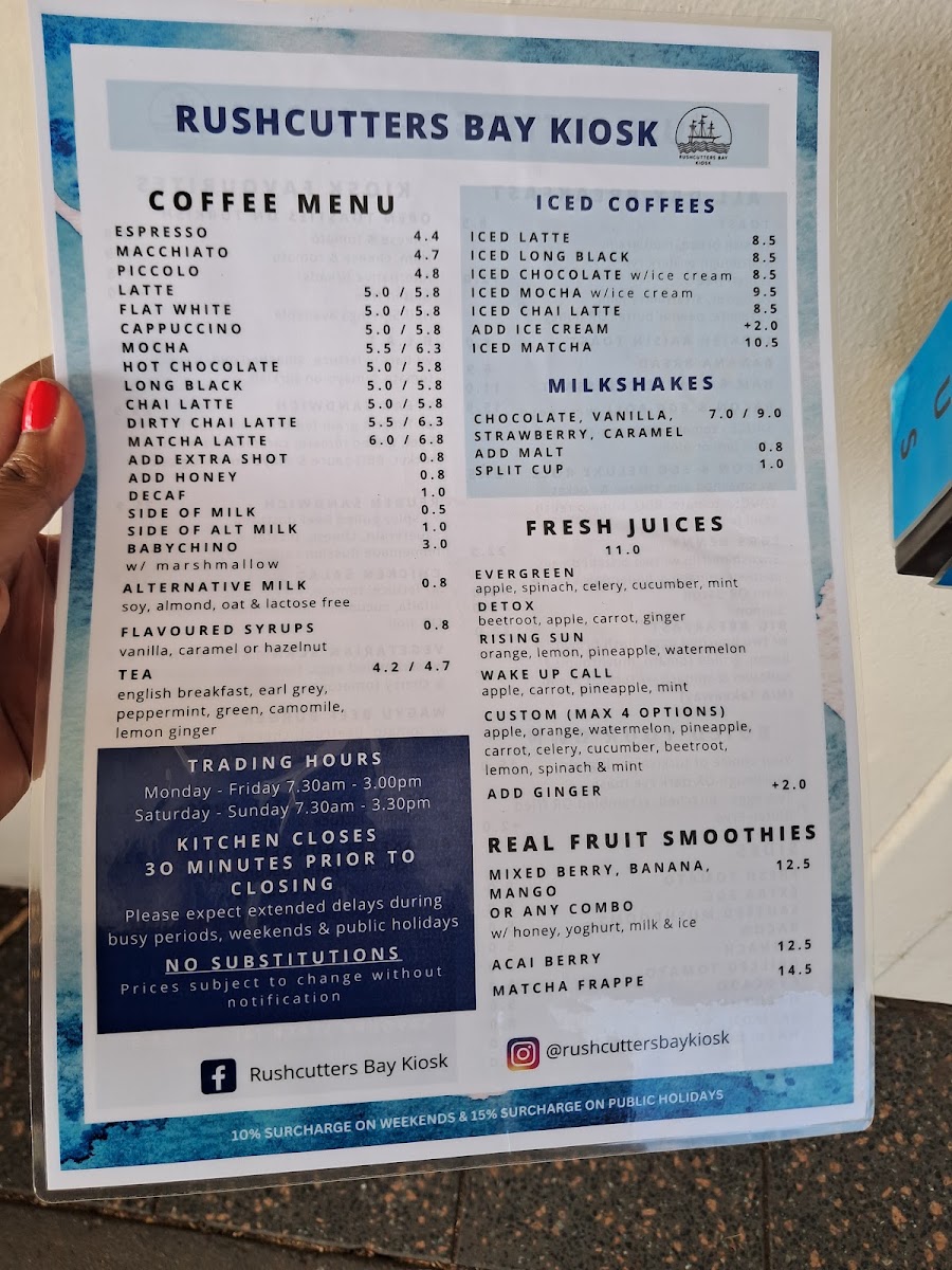Rushcutters Bay Kiosk menu board