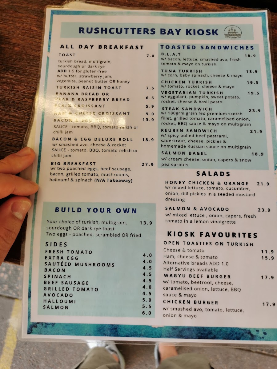 Rushcutters Bay Kiosk menu board