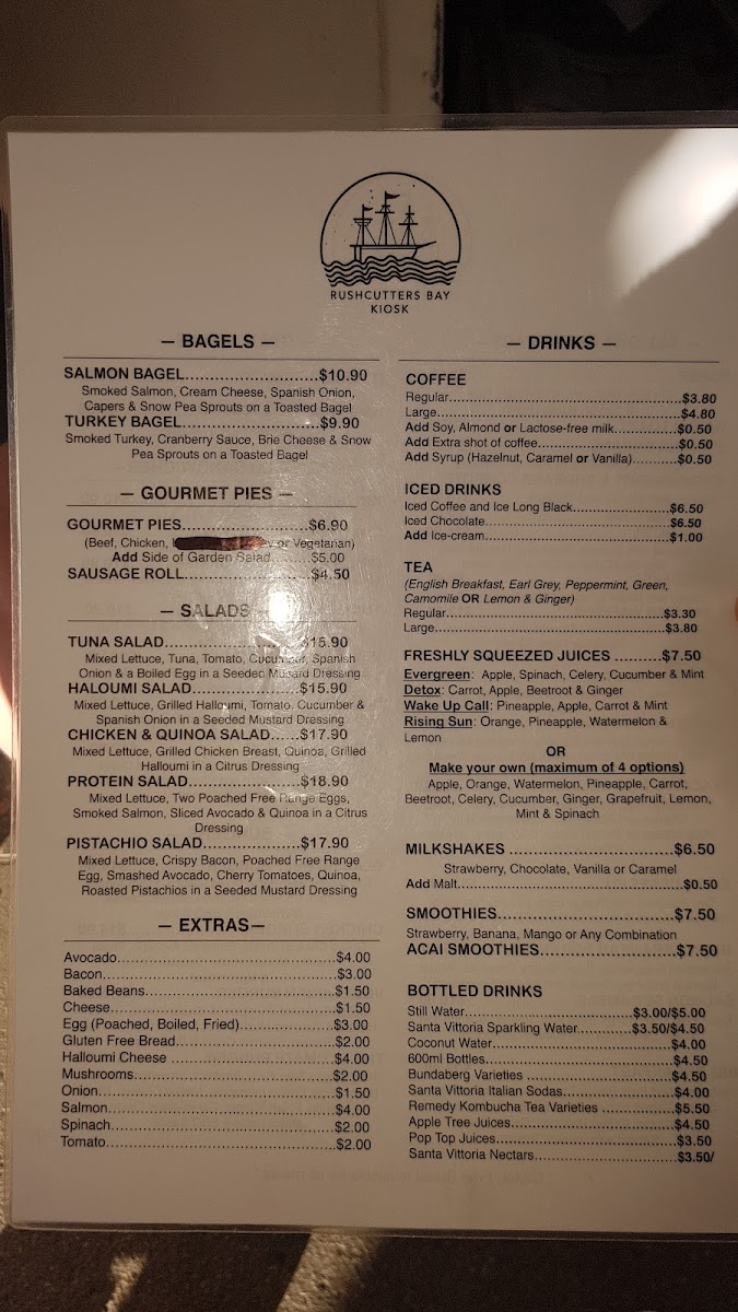 Rushcutters Bay Kiosk menu board