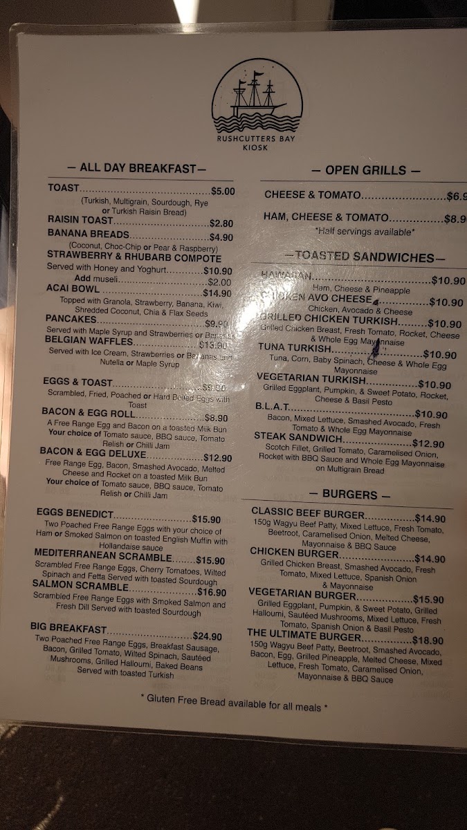 Rushcutters Bay Kiosk menu board