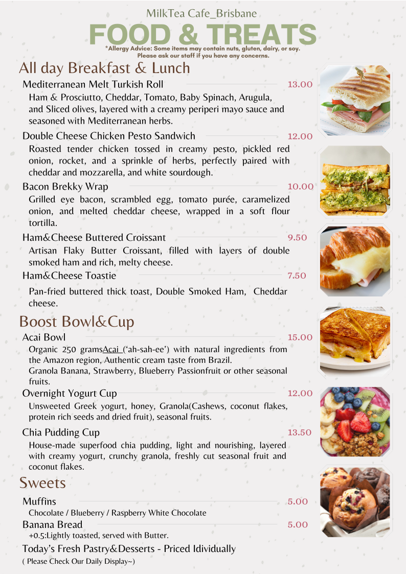 Milk Tea Cafe menu board