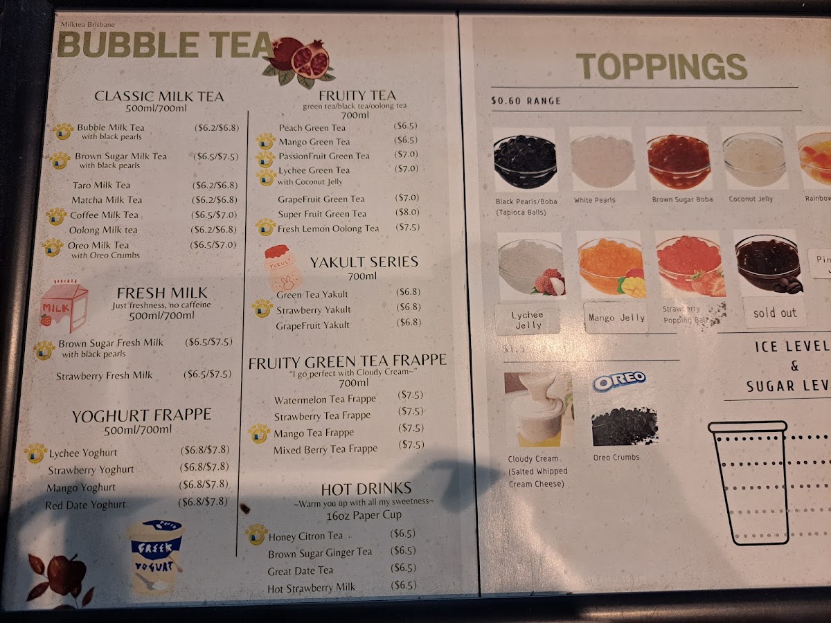 Milk Tea Cafe menu board