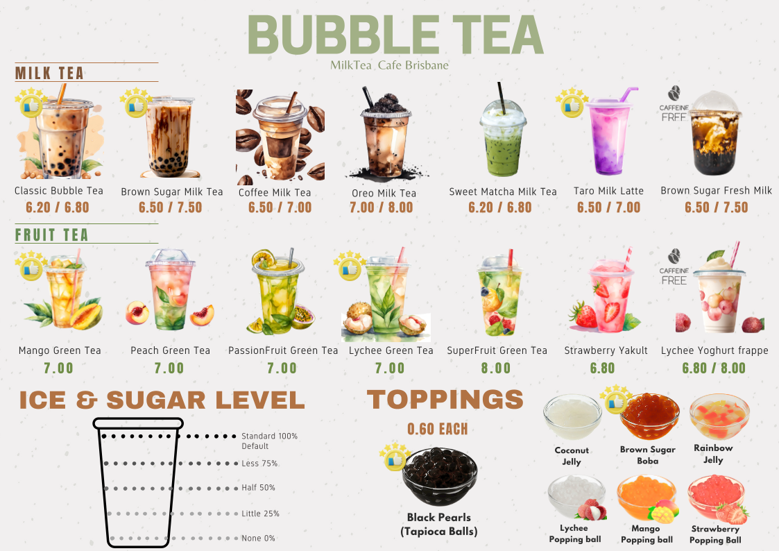 Milk Tea Cafe menu board