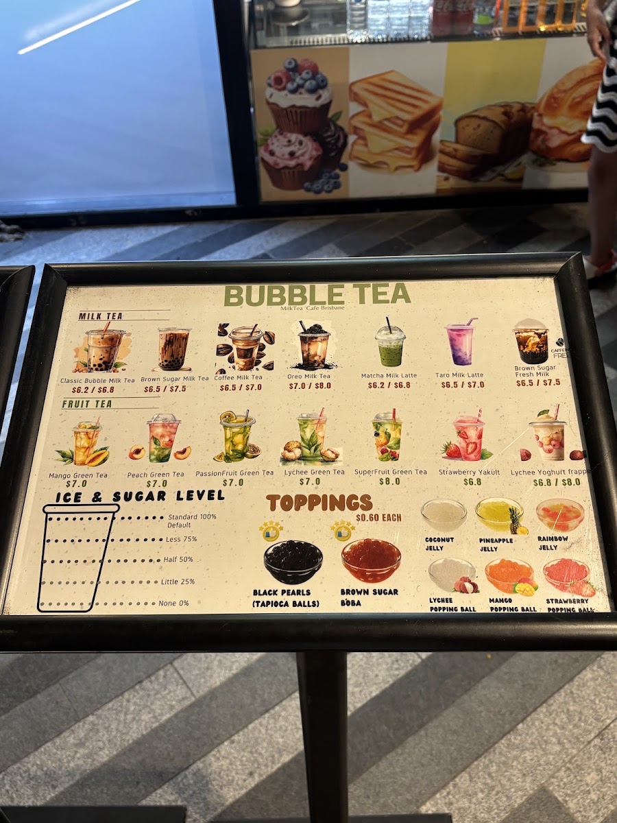 Milk Tea Cafe menu board
