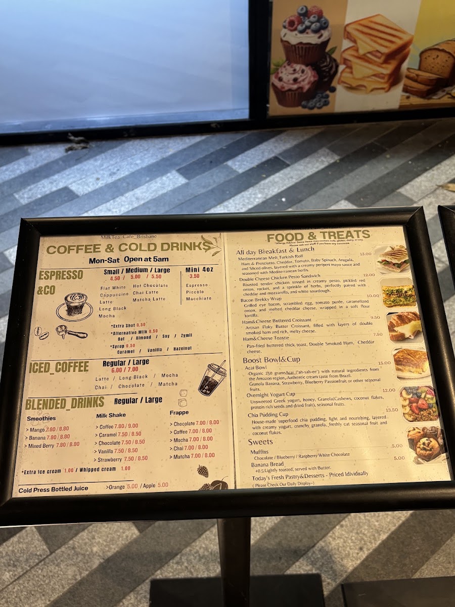 Milk Tea Cafe menu board
