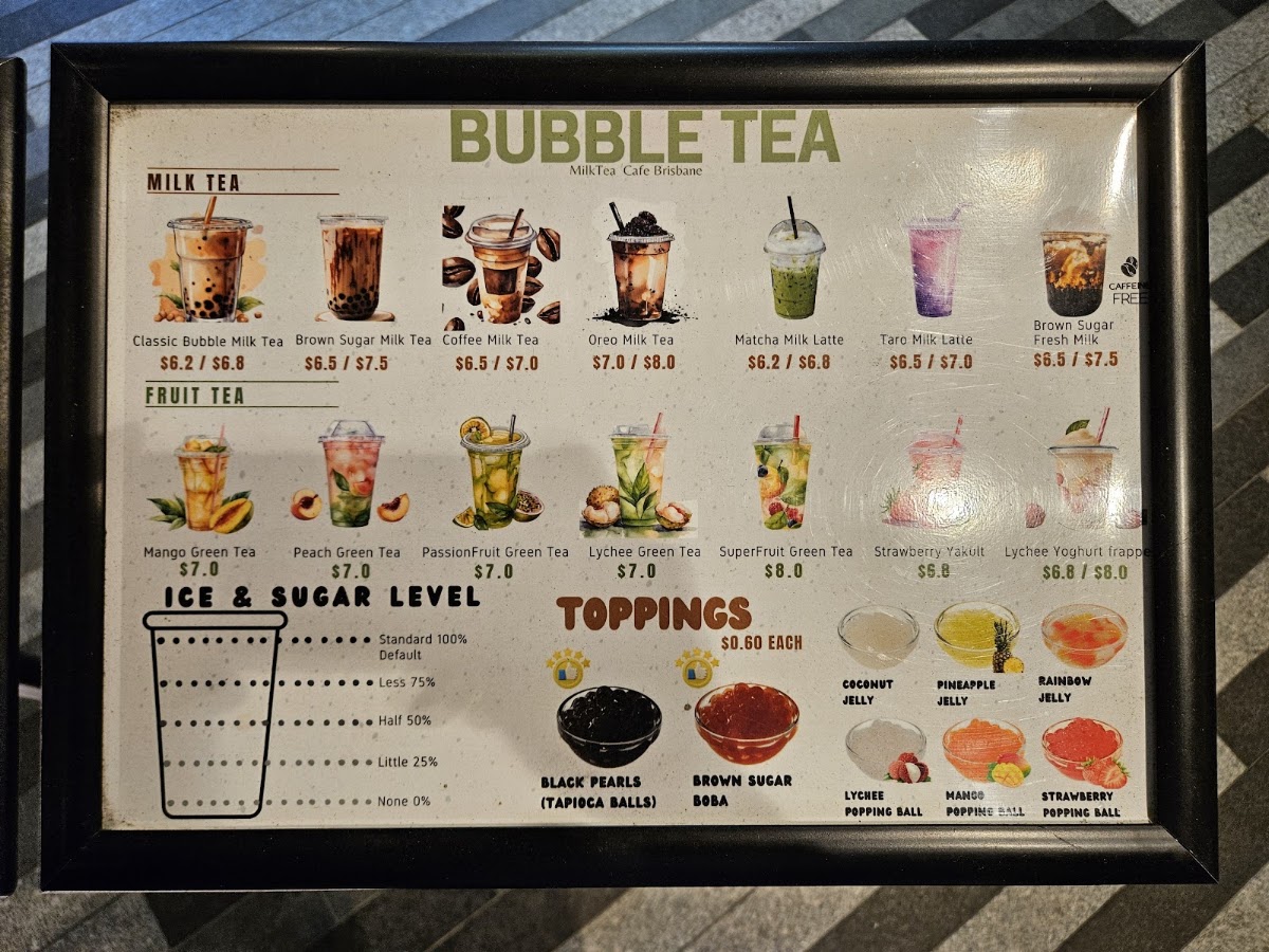 Milk Tea Cafe menu board