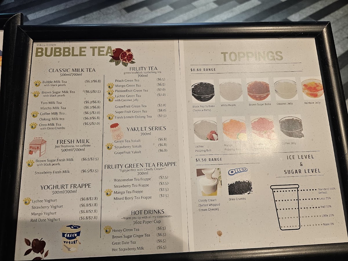 Milk Tea Cafe menu board