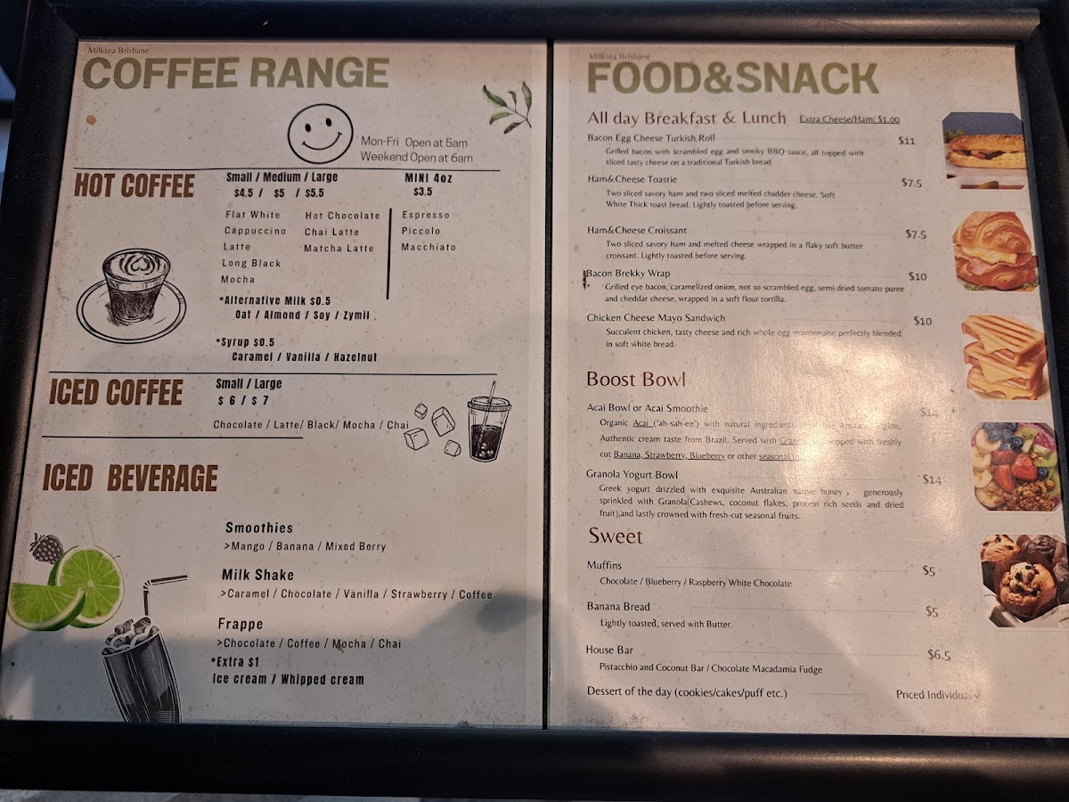Milk Tea Cafe menu board