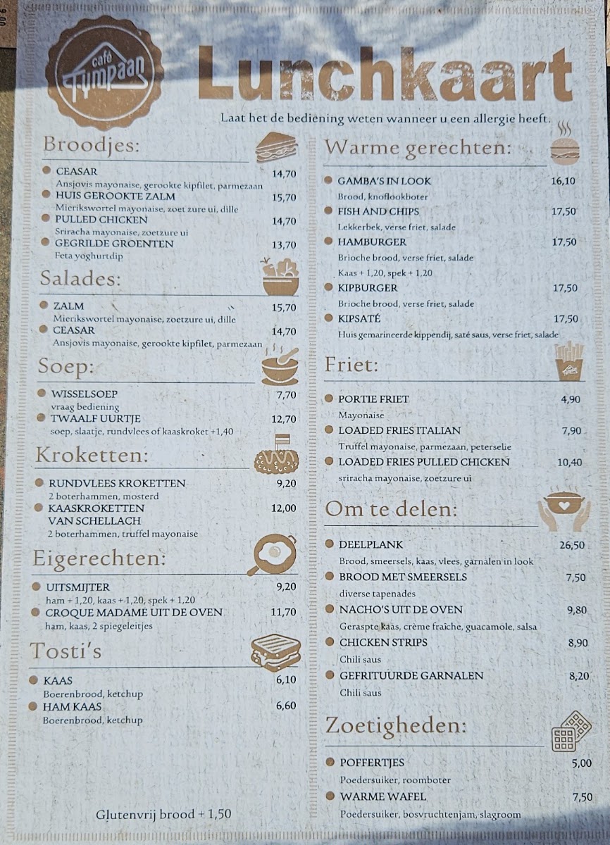 Café Tympaan menu board