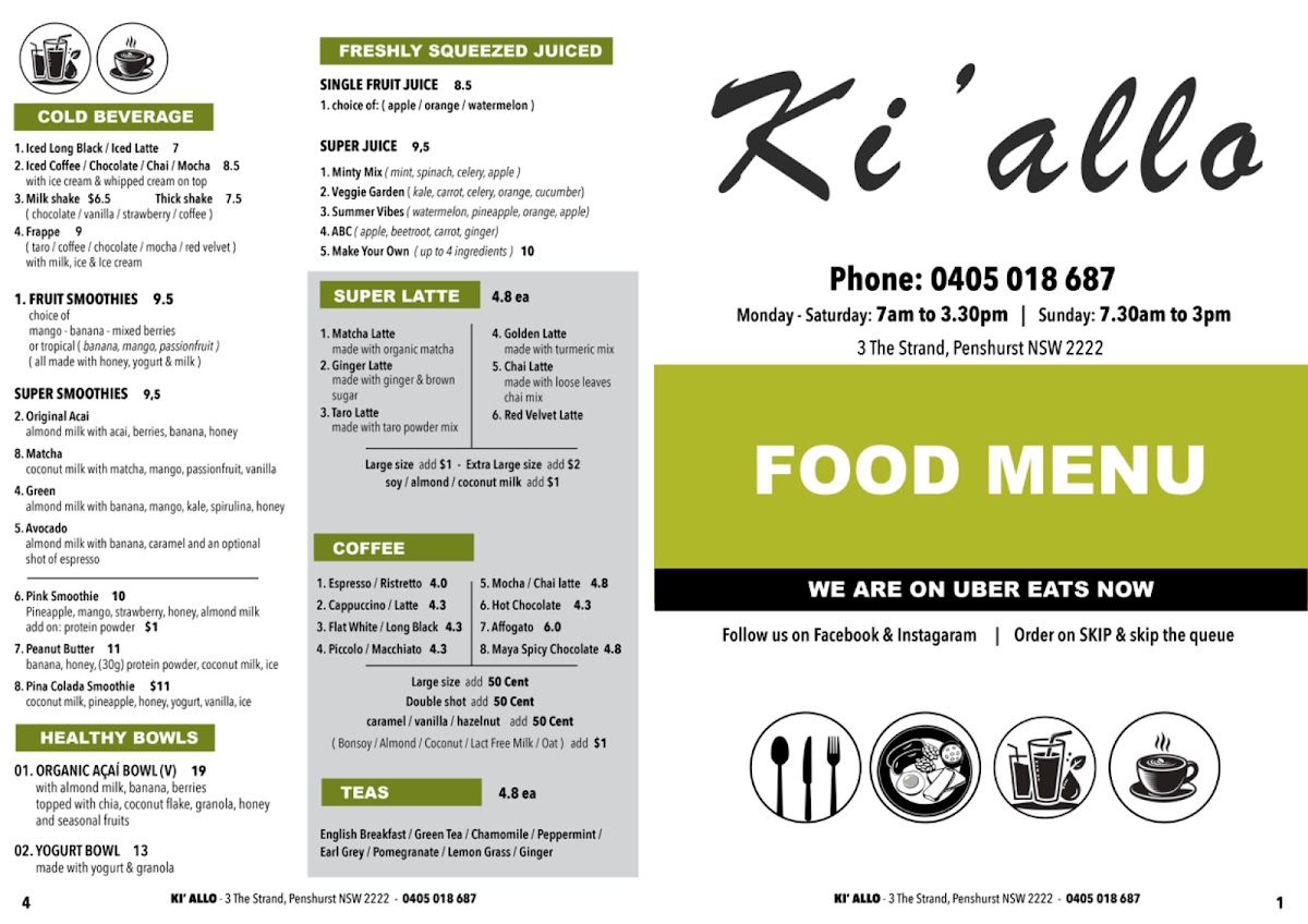 Ki Allo Cafe menu board