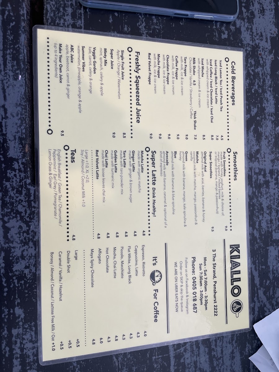 Ki Allo Cafe menu board