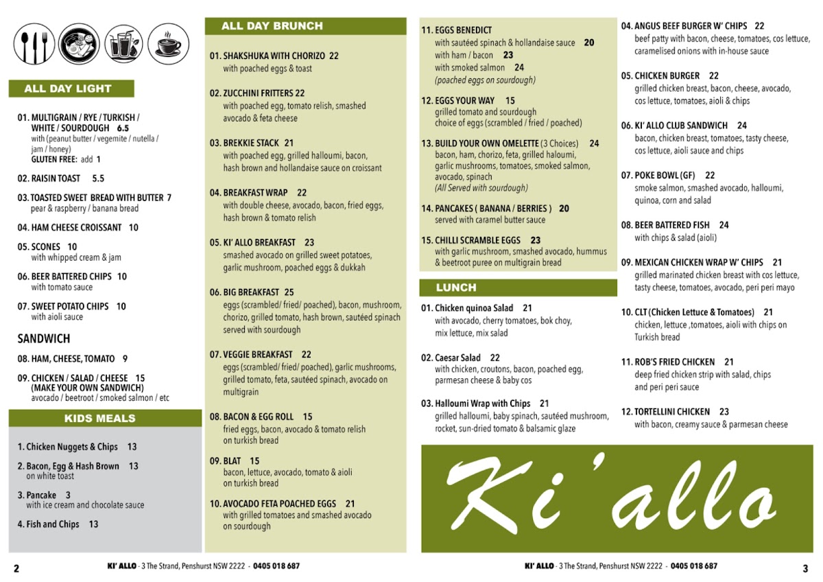 Ki Allo Cafe menu board