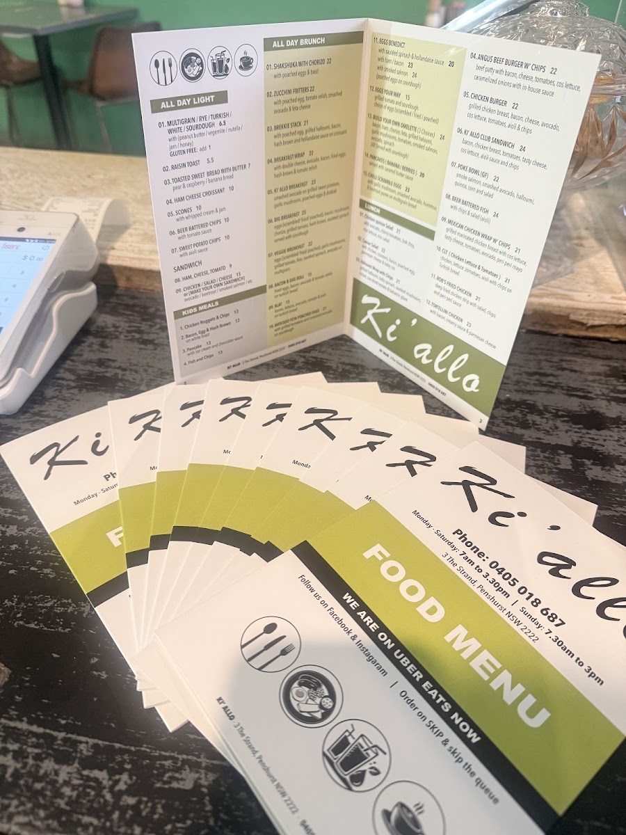 Ki Allo Cafe menu board