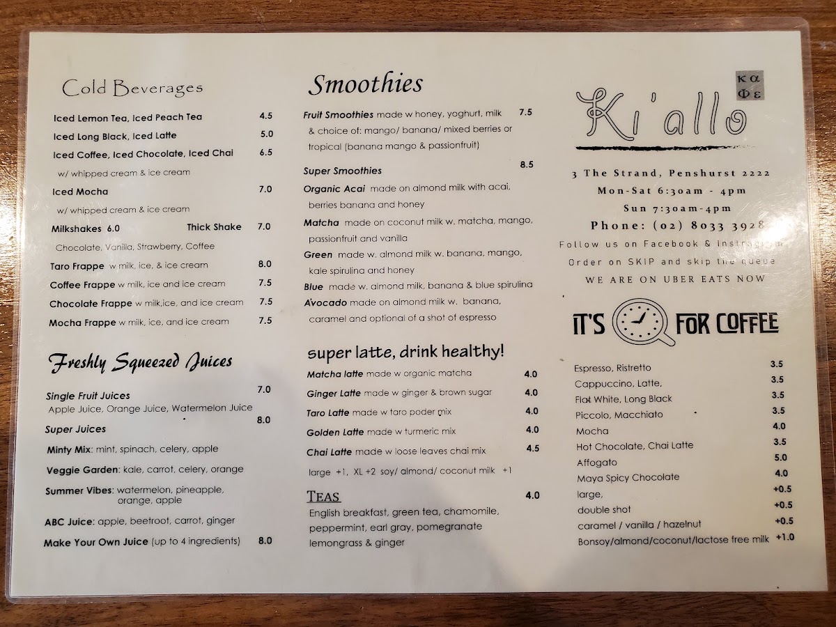 Ki Allo Cafe menu board