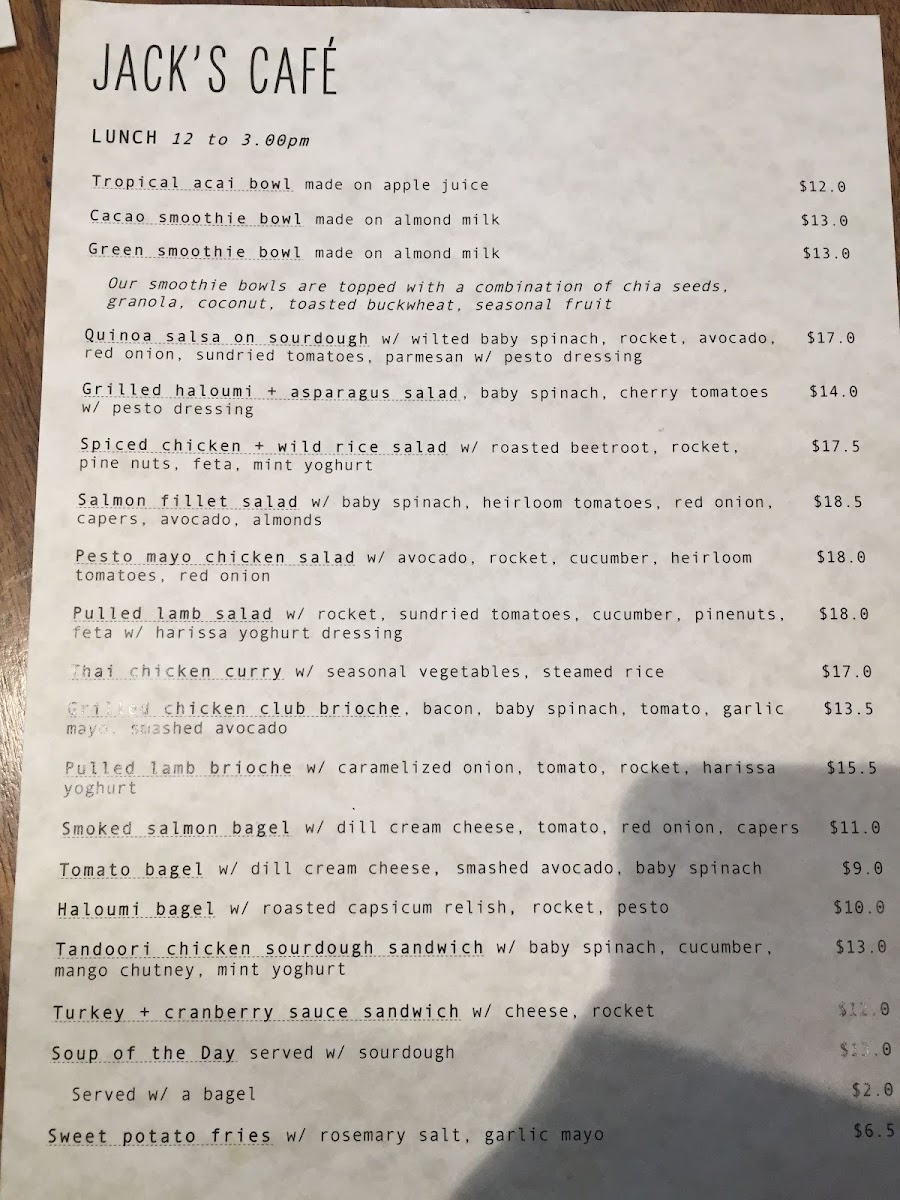 Ki Allo Cafe menu board