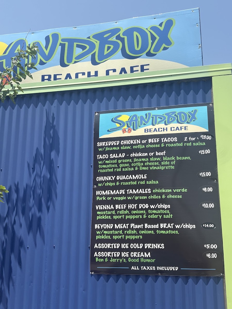 Sandbox Beach Cafe menu board