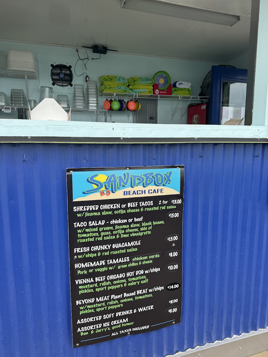 Sandbox Beach Cafe menu board