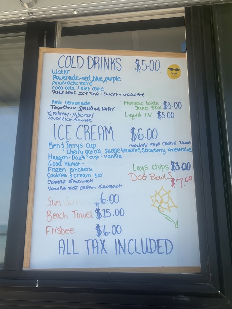 Sandbox Beach Cafe menu board