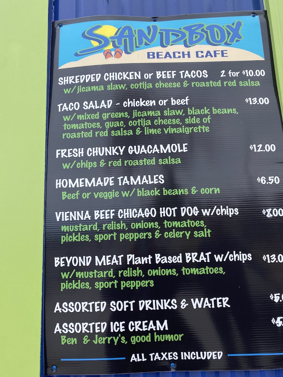 Sandbox Beach Cafe menu board