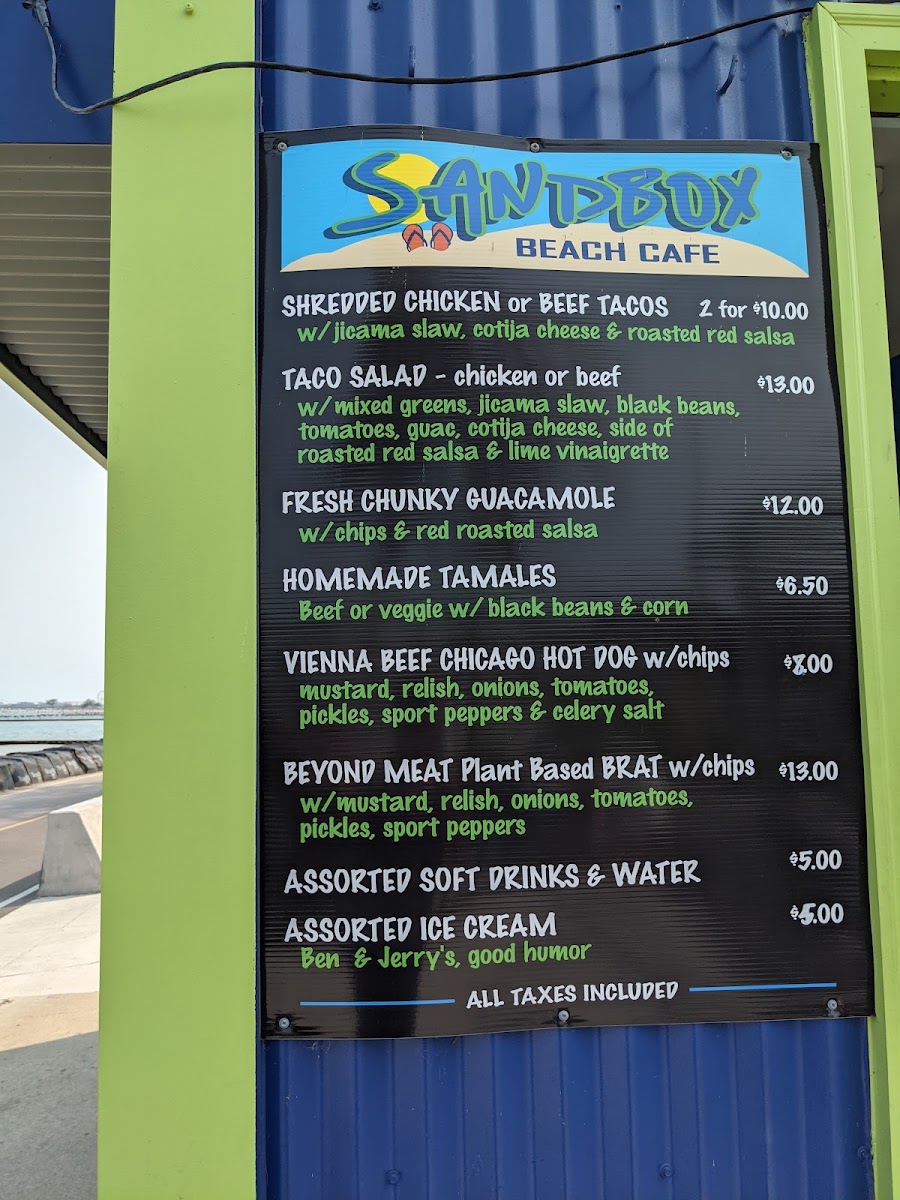 Sandbox Beach Cafe menu board