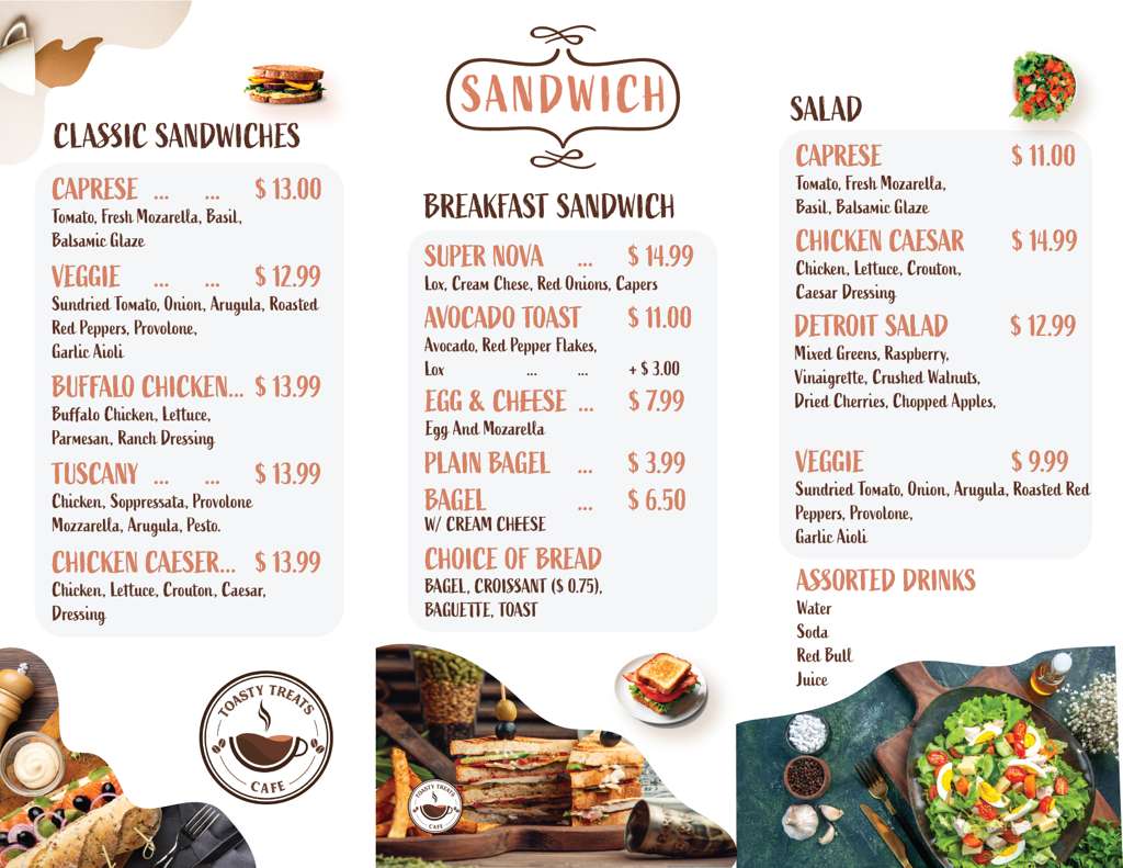 Toasty Treats Cafe menu board