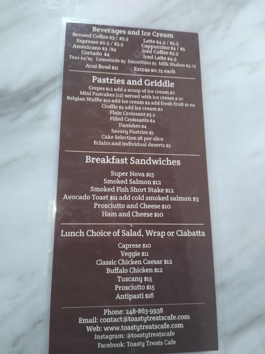 Toasty Treats Cafe menu board