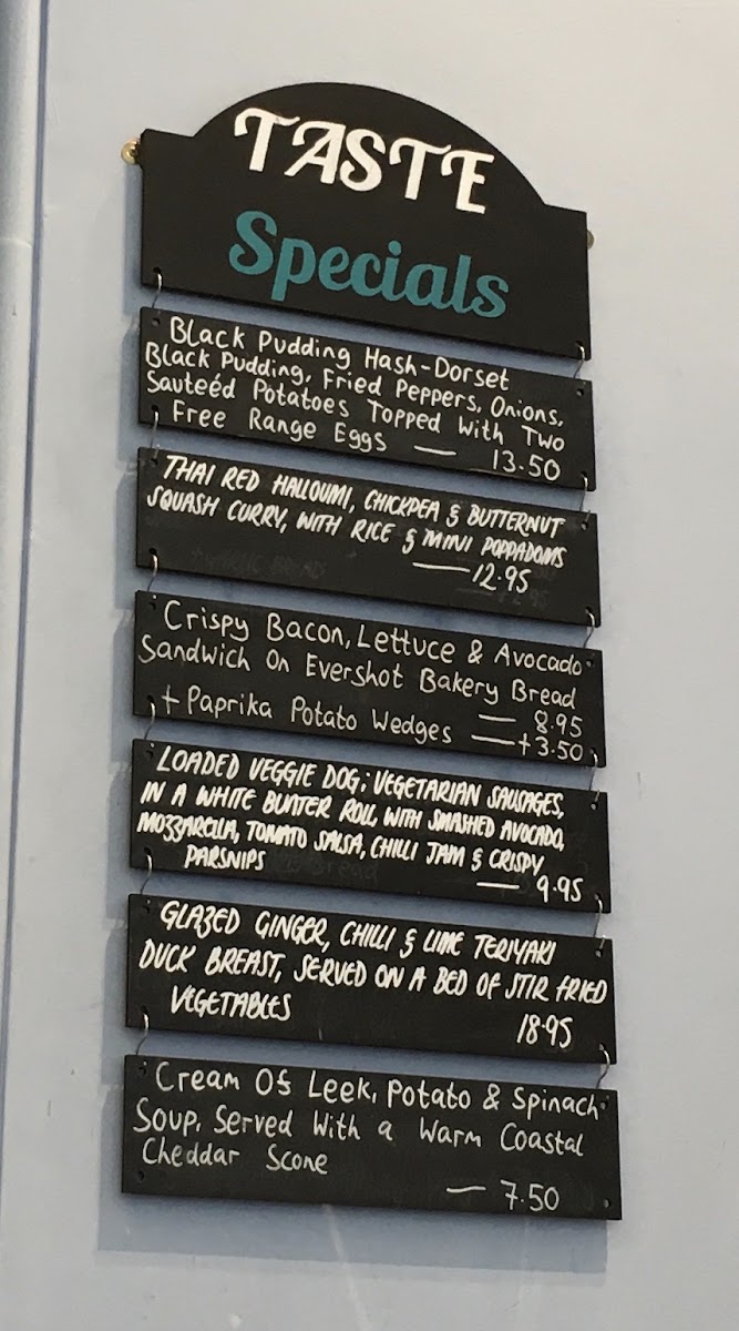 Taste Café at Dorset Museum menu board