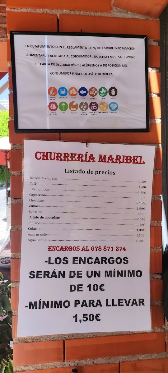 Churrería Maribel menu board