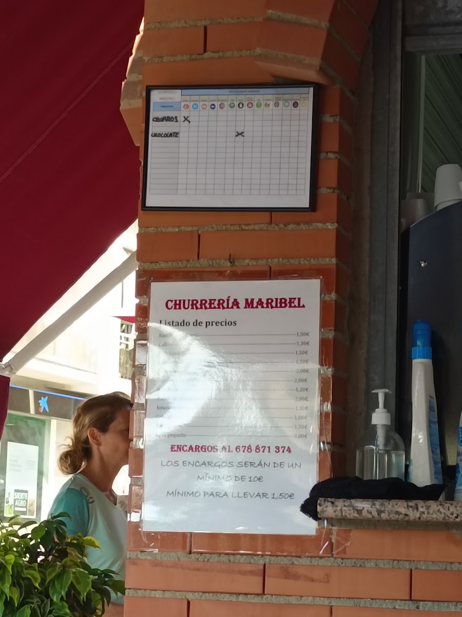Churrería Maribel menu board