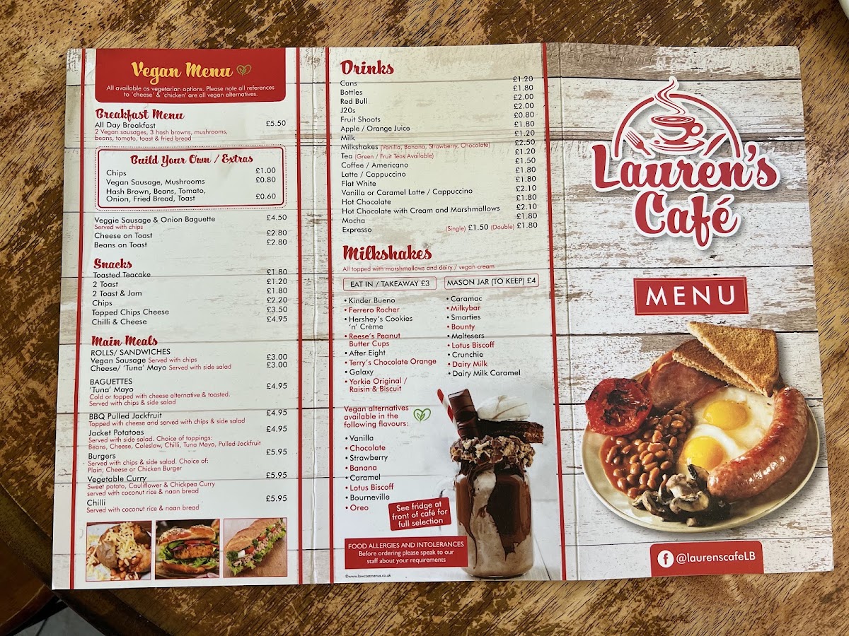 Lauren's Cafe menu board