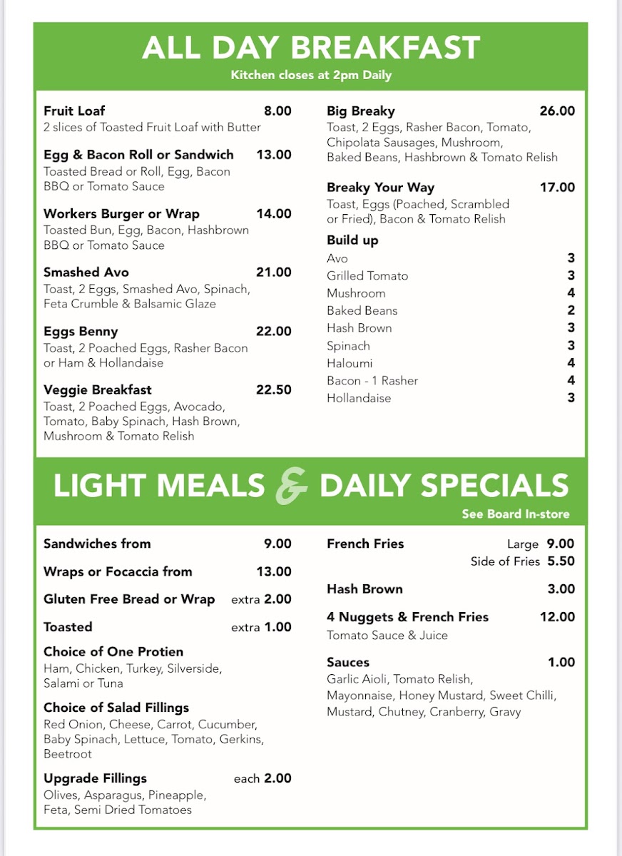 Sprouts Cafe Berri menu board