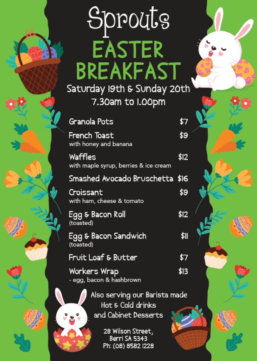 Sprouts Cafe Berri menu board