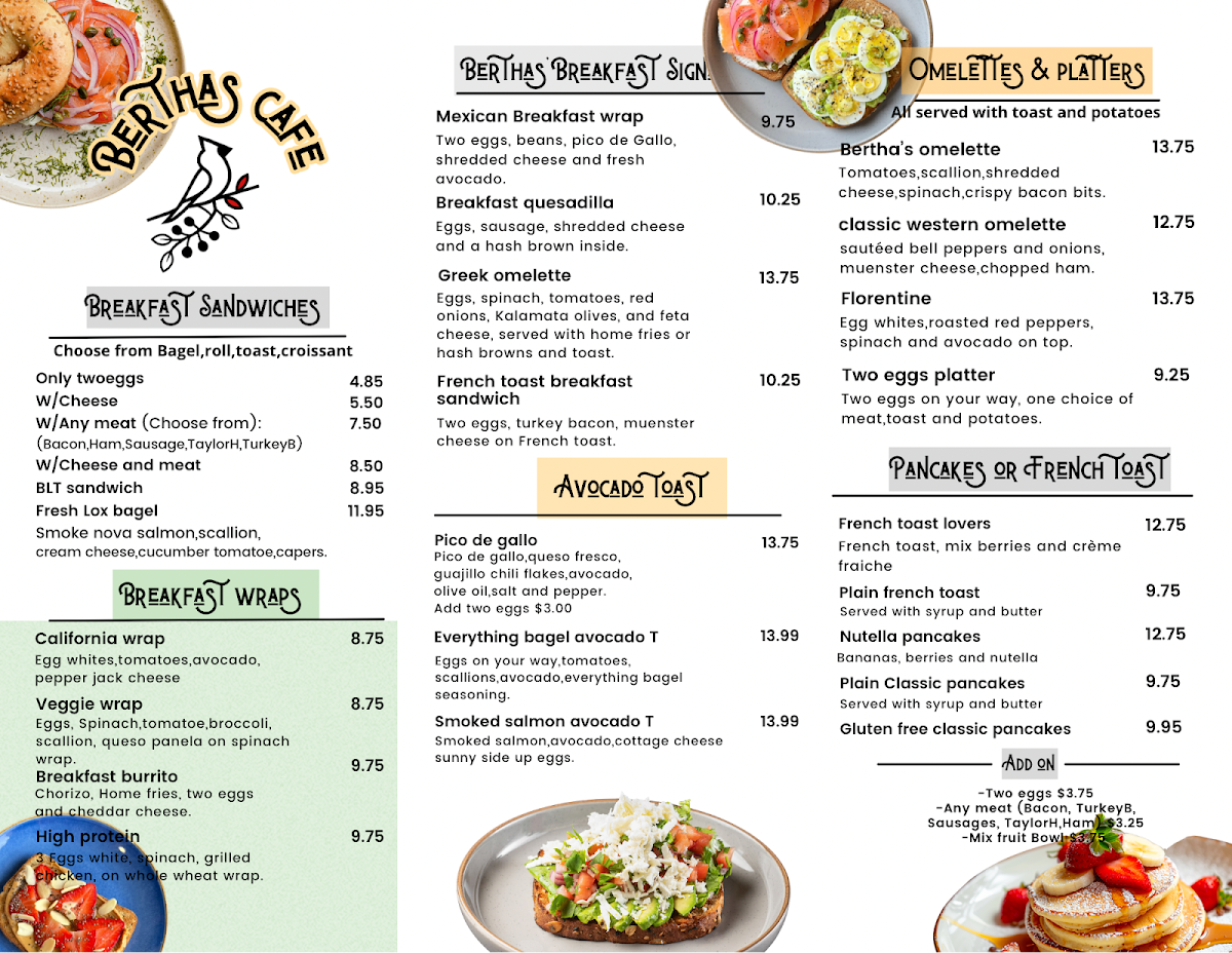 Bertha's Cafe menu board