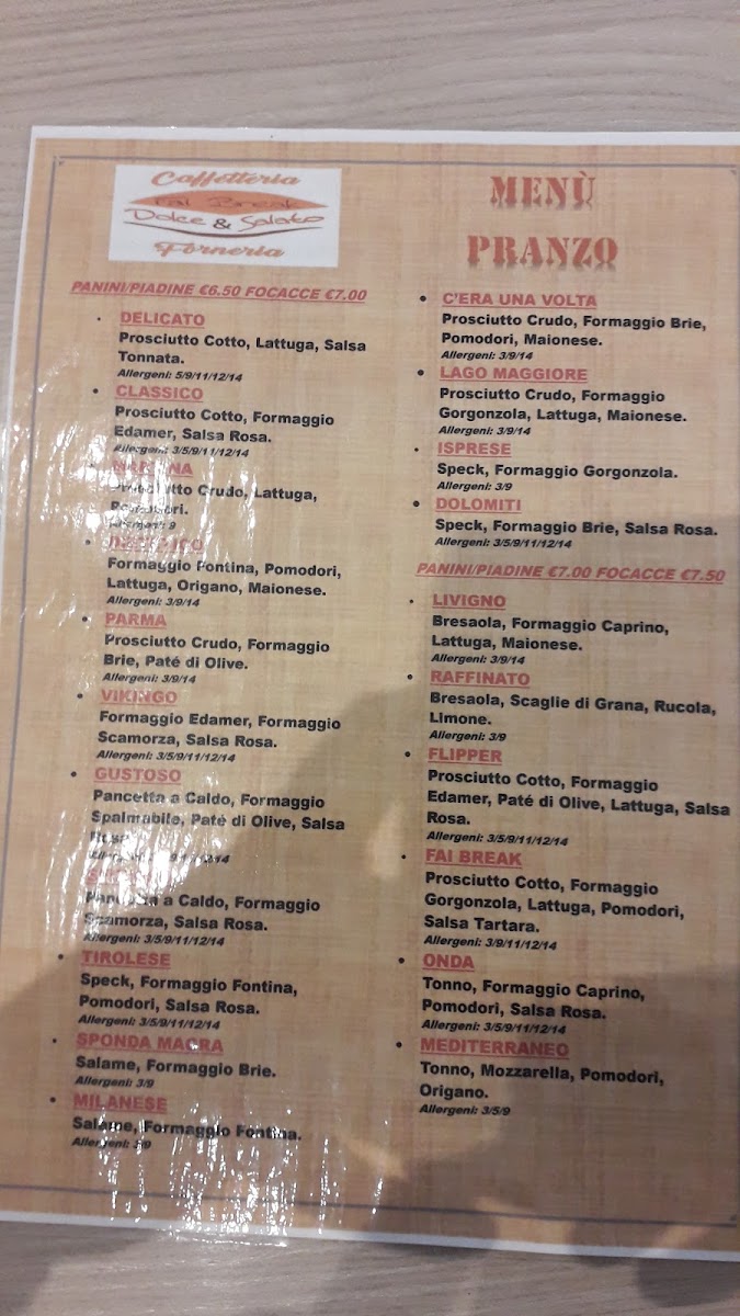 Dolce & Salato di Colombo Ezio menu board