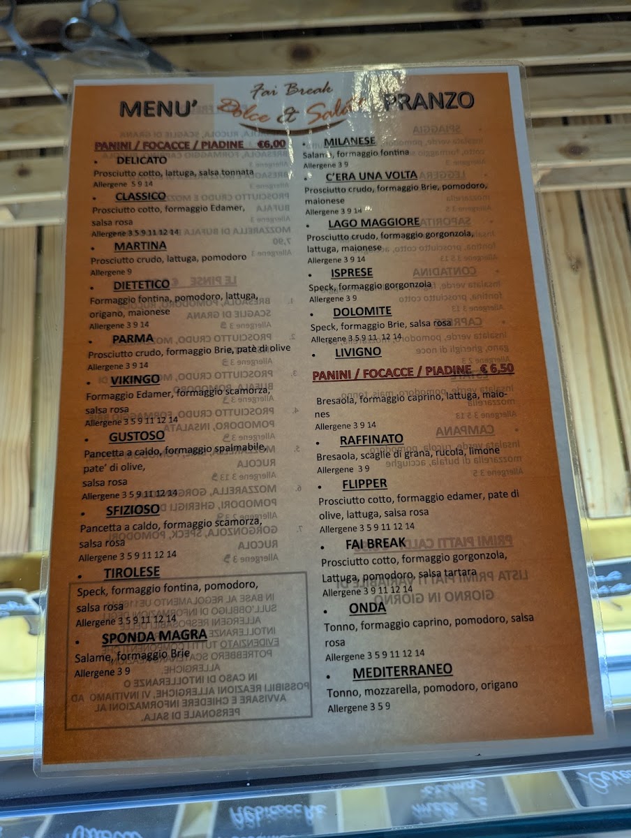 Dolce & Salato di Colombo Ezio menu board