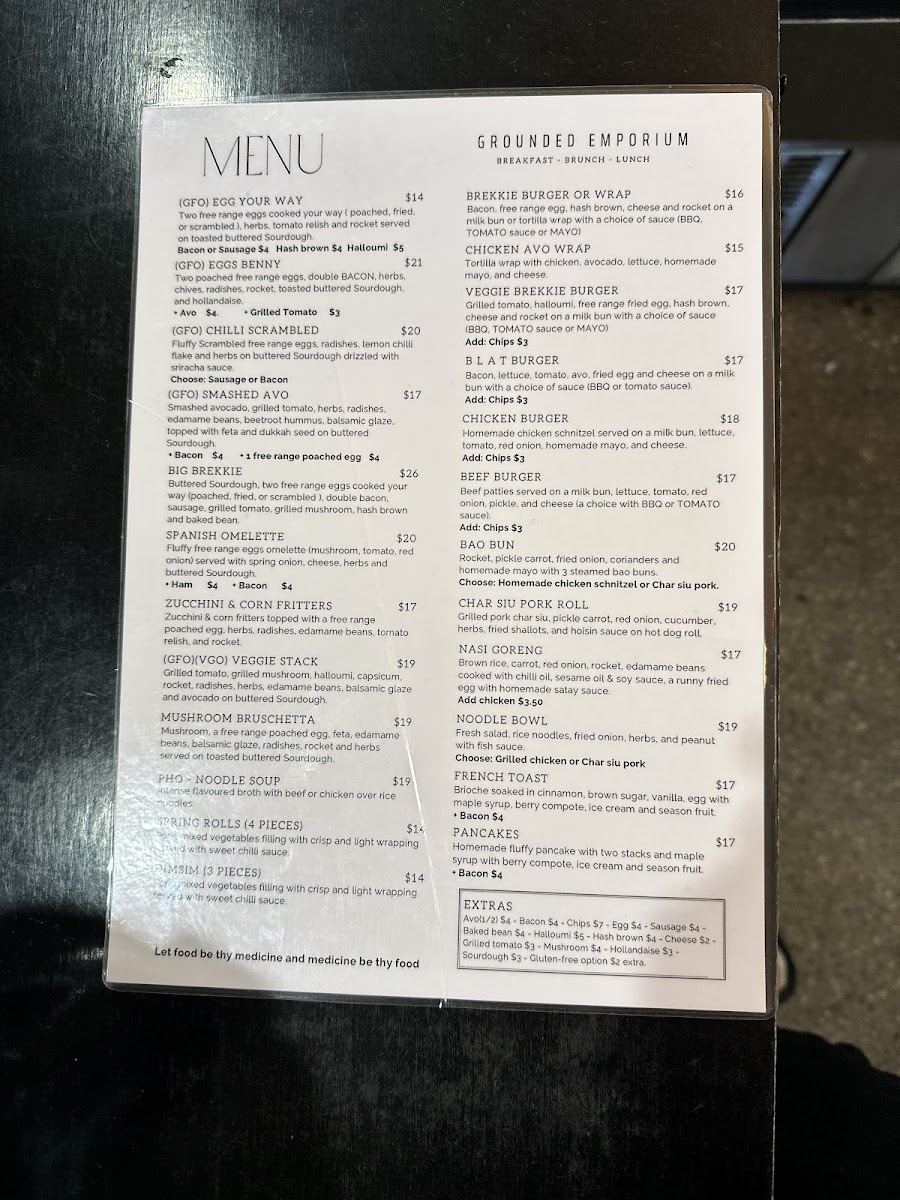 Grounded Emporium menu board
