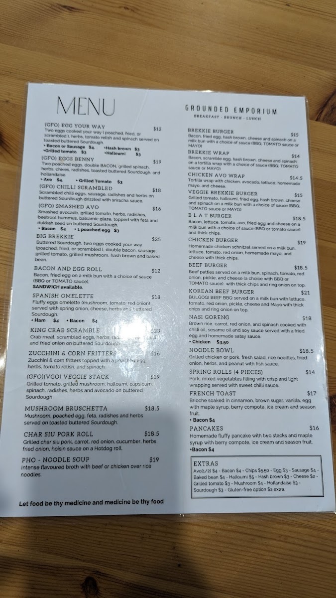 Grounded Emporium menu board