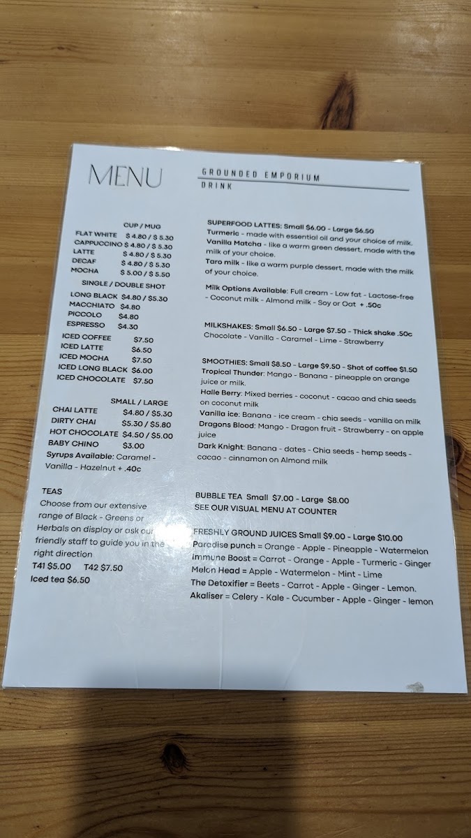 Grounded Emporium menu board